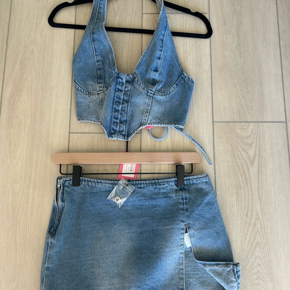 Edikted Blue Denim Halter Dress